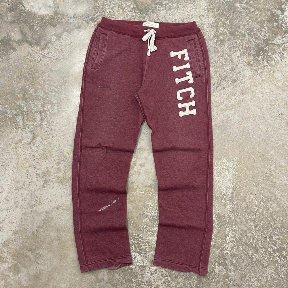 Abercrombie & Fitch Mens Maroon Logo Sweatpants Small Burgundy Joggers Vintage